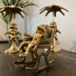 Set of 3x Vintage Brass Frog Toad Ornament Rocking Chair & Umbrellas Retro Boho