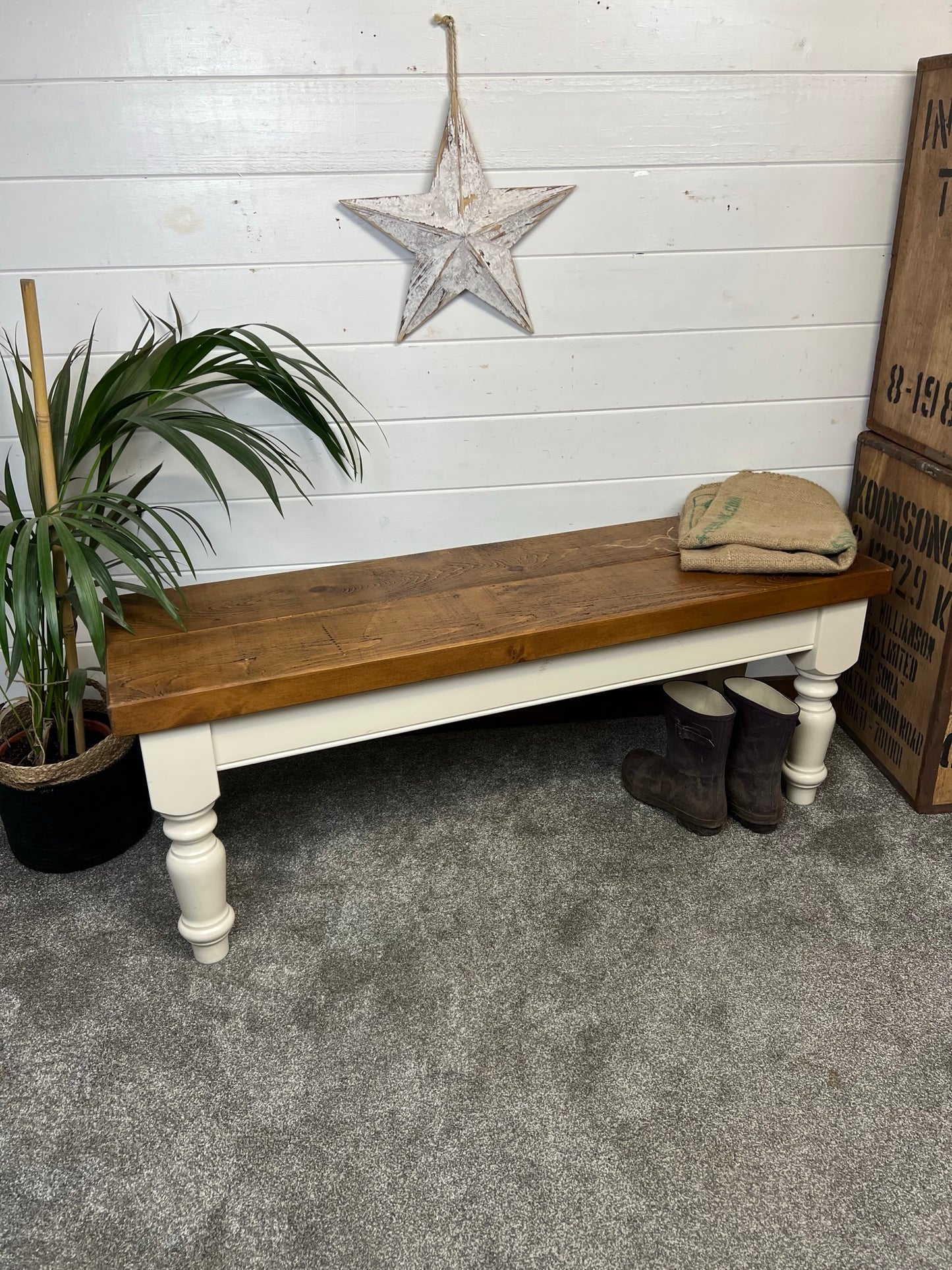 Rustic Farmhouse Kitchen Dining Bench Seat 120cm Country Home Decor