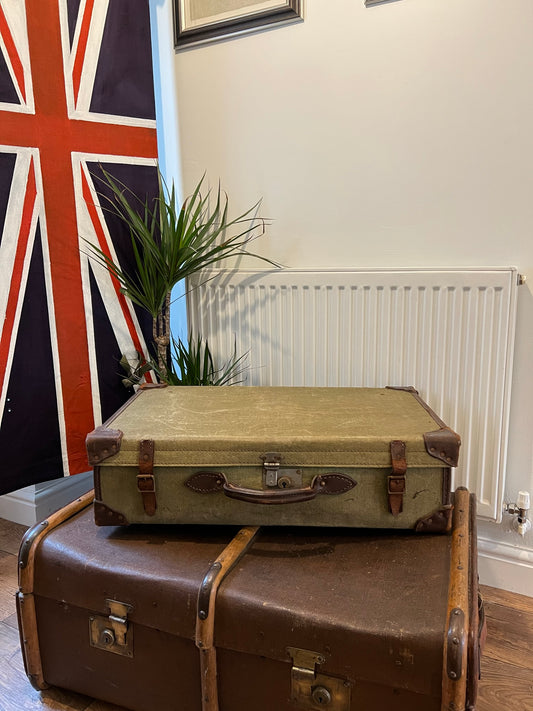 Vintage Military Suitcase Canvas Trunk Army RAF Navy Boho Rustic Home Decor