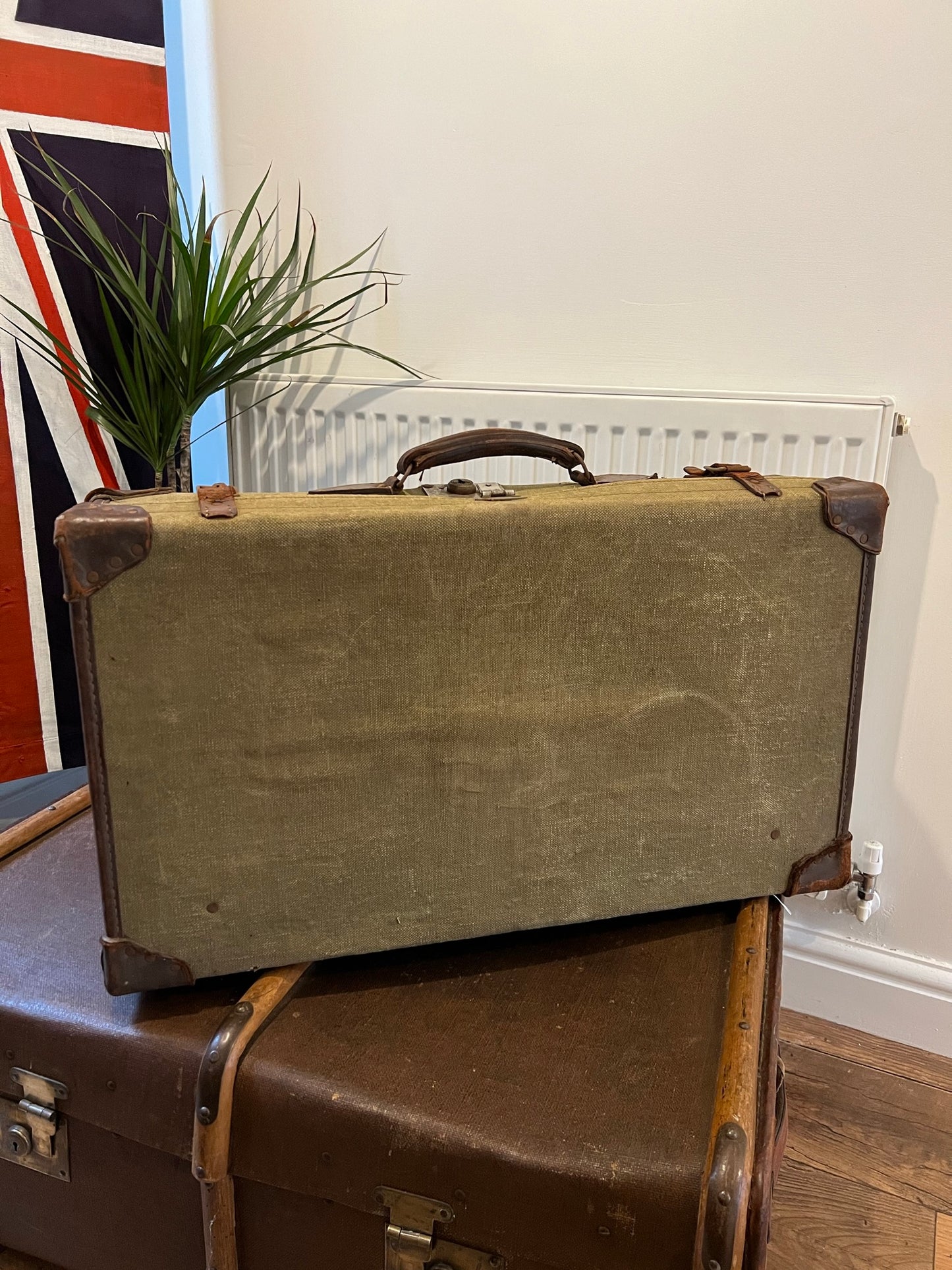 Vintage Military Suitcase Canvas Trunk Army RAF Navy Boho Rustic Home Decor