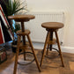 2x Vintage Industrial Wooden Artist Stools PAIR Adjustable Bar Lab Screw Stool Retro Kitchen