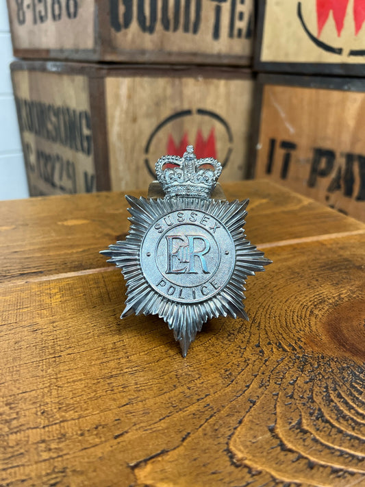 Sussex Police Obsolete Bobby Helmet Badge Collector Prop Badge Police Memorabilia