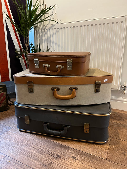 3x Vintage Suitcase Job Lot 1960's Retro Trunk Decor Theatre Film Display