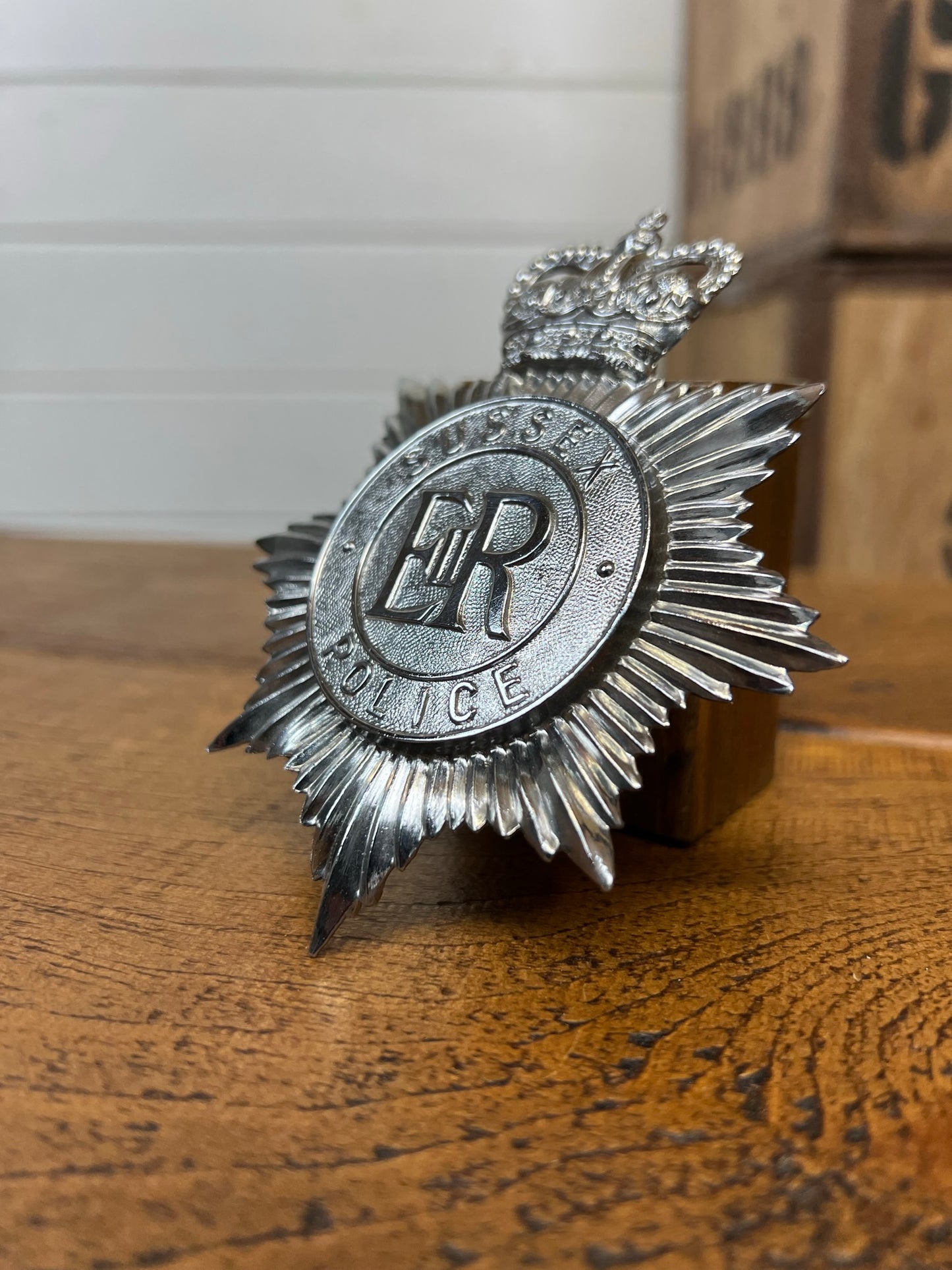 Sussex Police Obsolete Bobby Helmet Badge Collector Prop Badge Police Memorabilia