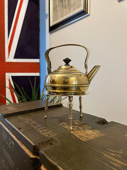 Vintage Brass Teapot Kettle With Stand Trivet Rustic Home Decor Decorative Farmhouse