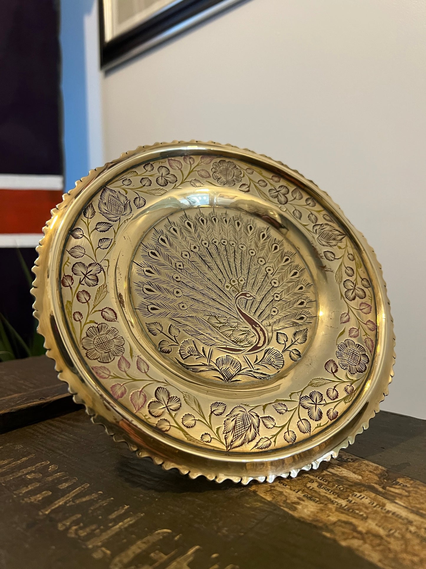 Vintage Brass Peacock Plate Dish Decorative Wall Boho Hanging Bohemian Brass Decor