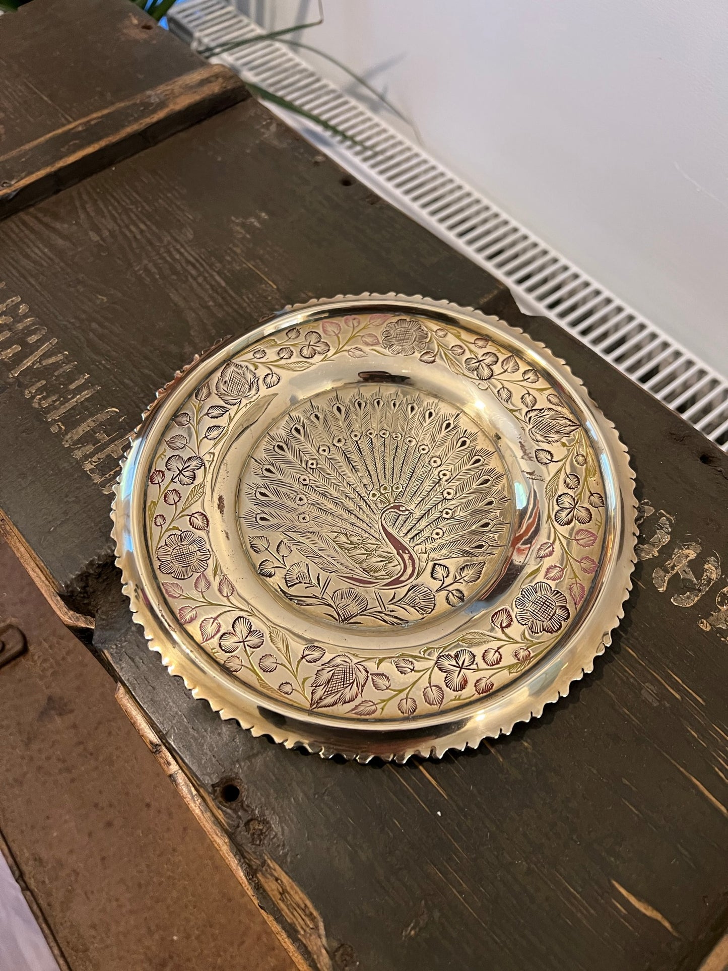 Vintage Brass Peacock Plate Dish Decorative Wall Boho Hanging Bohemian Brass Decor