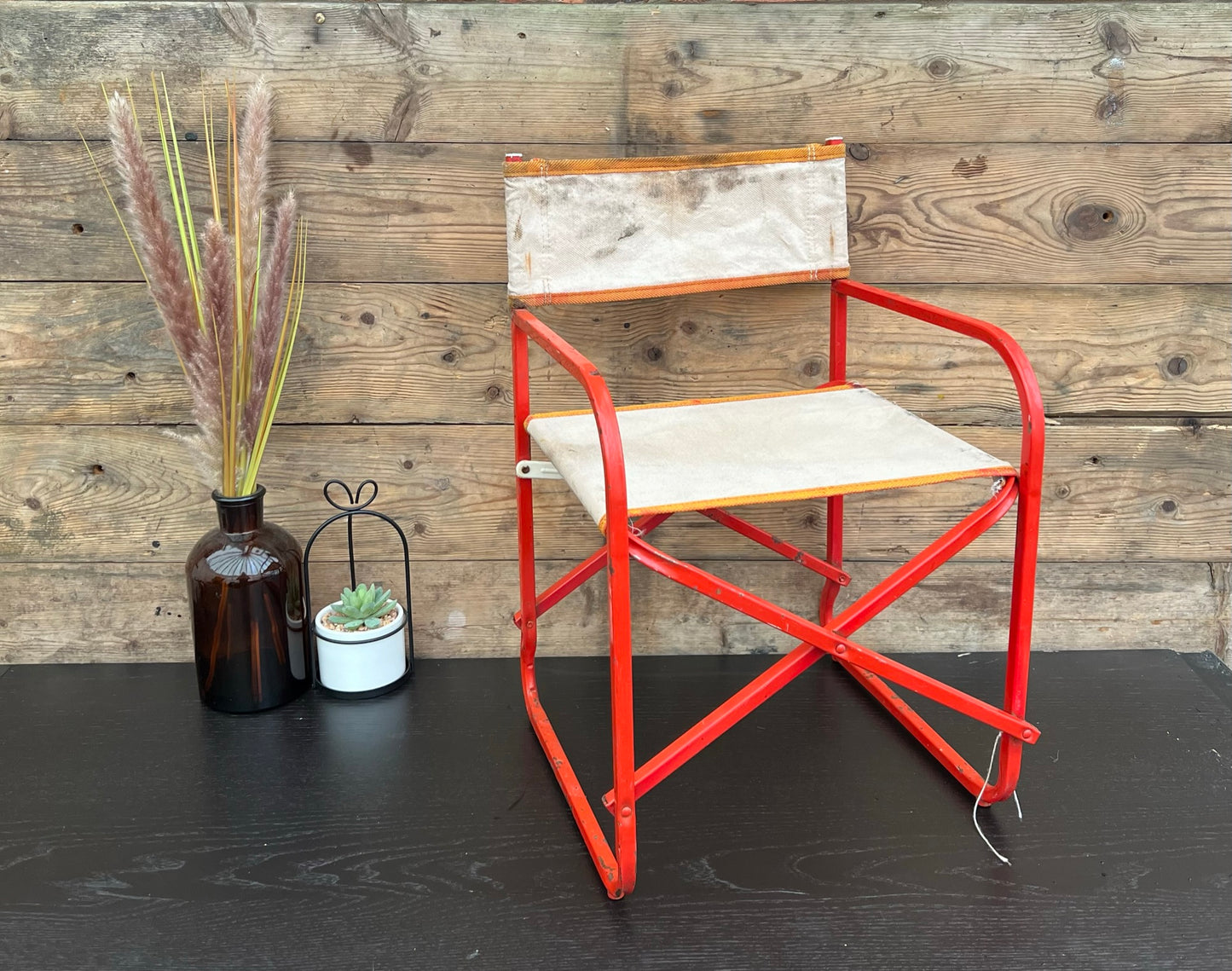 Vintage Child's Folding Directors Chair 1950's Metal & Canvas Retro Display