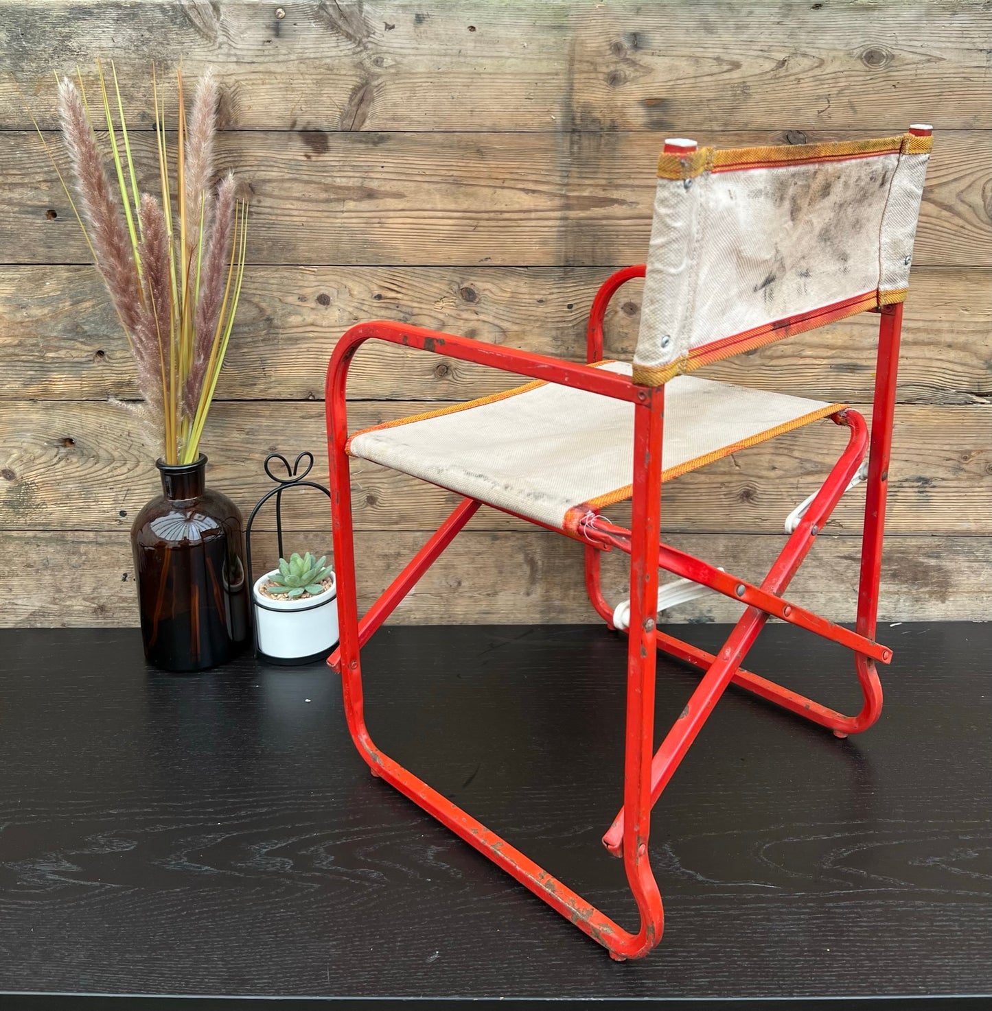 Vintage Child's Folding Directors Chair 1950's Metal & Canvas Retro Display