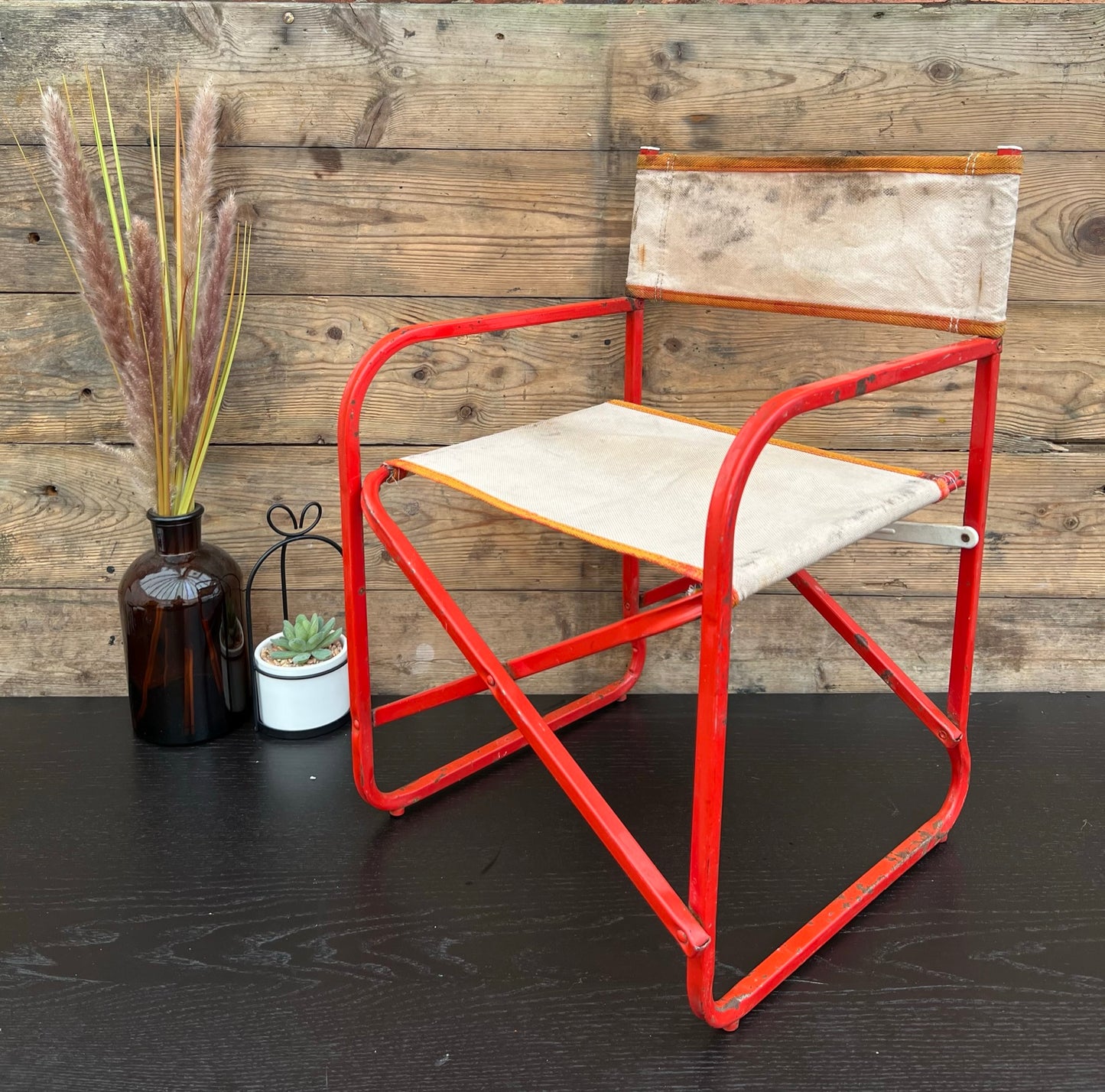 Vintage Child's Folding Directors Chair 1950's Metal & Canvas Retro Display