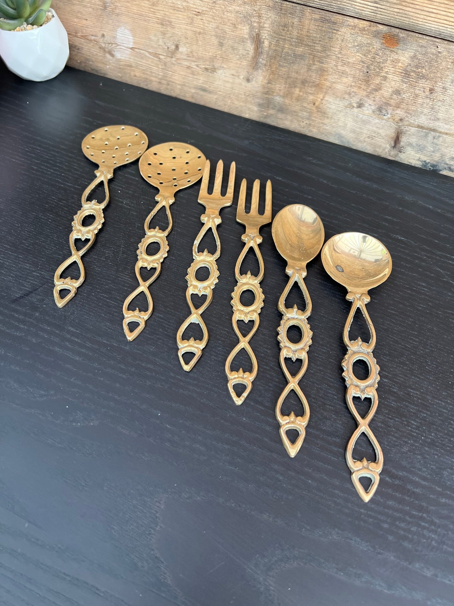 6x Vintage Brass Cutlery Fork & Spoons Decorative Boho Home Job Lot