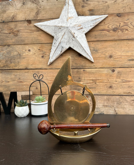 Vintage Brass Sailing Boat Gong Ashtray Desktop Ornament Boho Retro