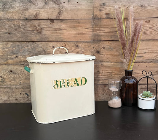 Vintage Enamel Bread Bin Tin Country Farmhouse Décor Café Display