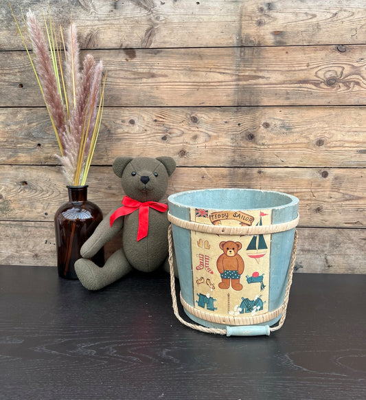 Vintage Wooden Teddy Sailor Bucket Bin Vintage Retro Teddy Bear Bedroom Nursery