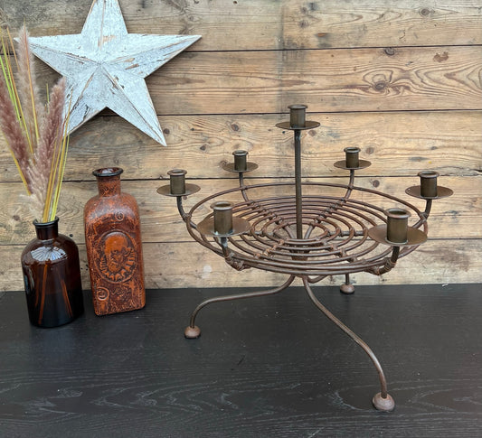 Rustic Candle Stick Holder Circular Metal Candle Arbour Stand Steampunk Vintage Decor