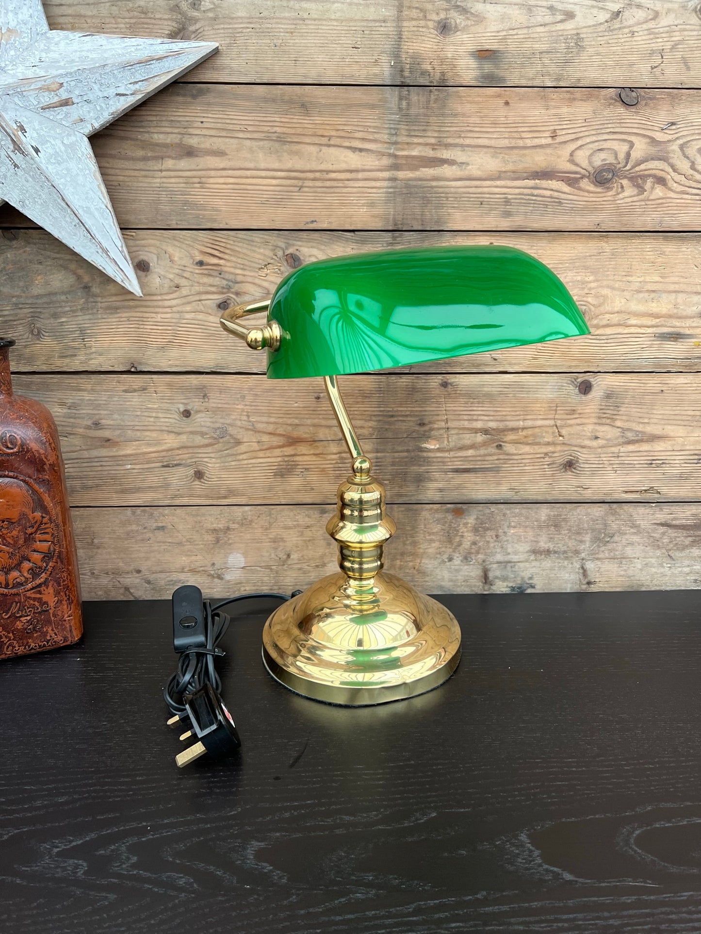 Retro Green Glass & Brass Lamp Bankers Desk Side Lamp Vintage Classic Style