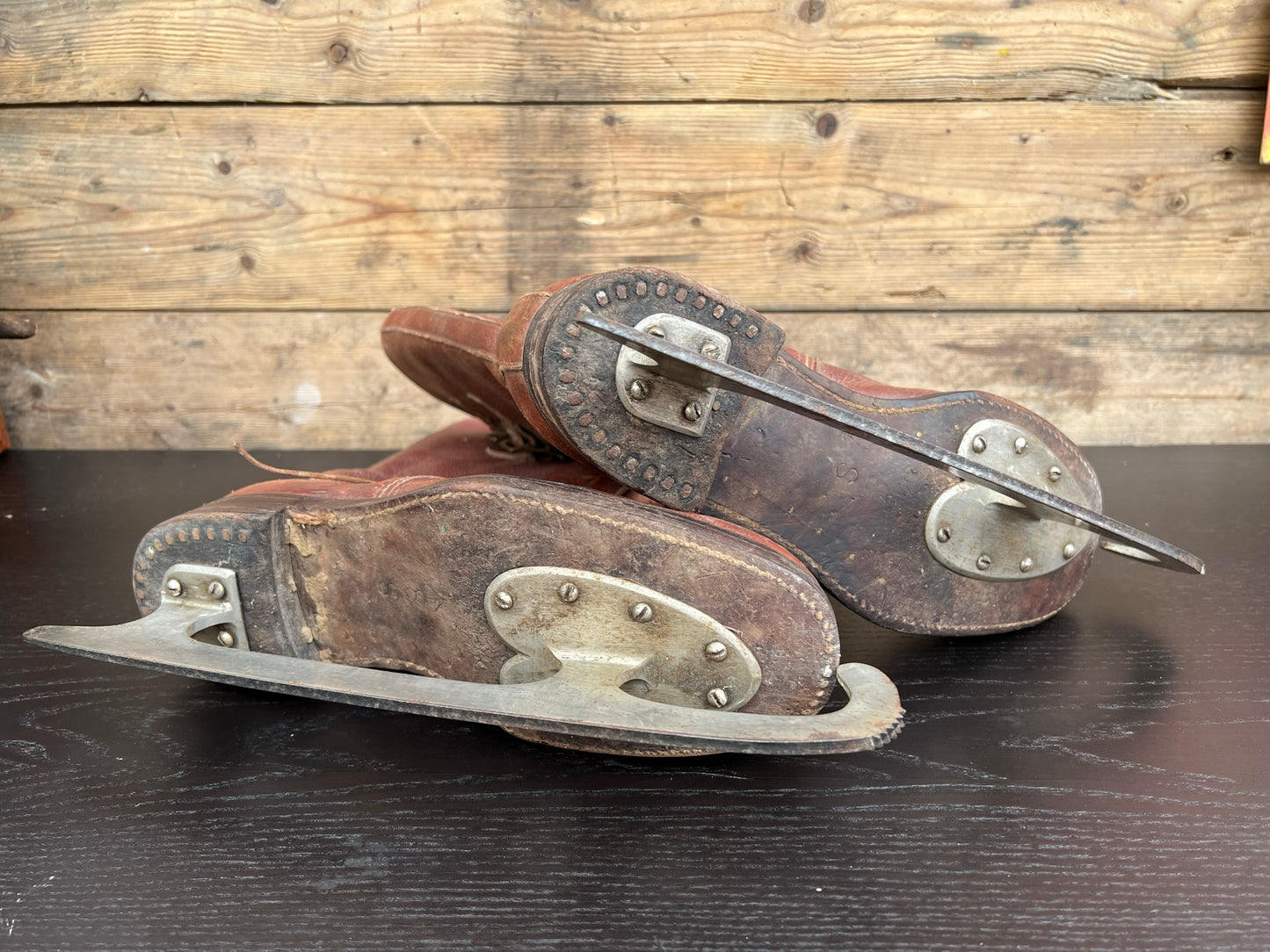 Vintage 1944 Military Leather Ice Skates WW2 With Crows Foot Size 8 - Collector Ice Memorabilia