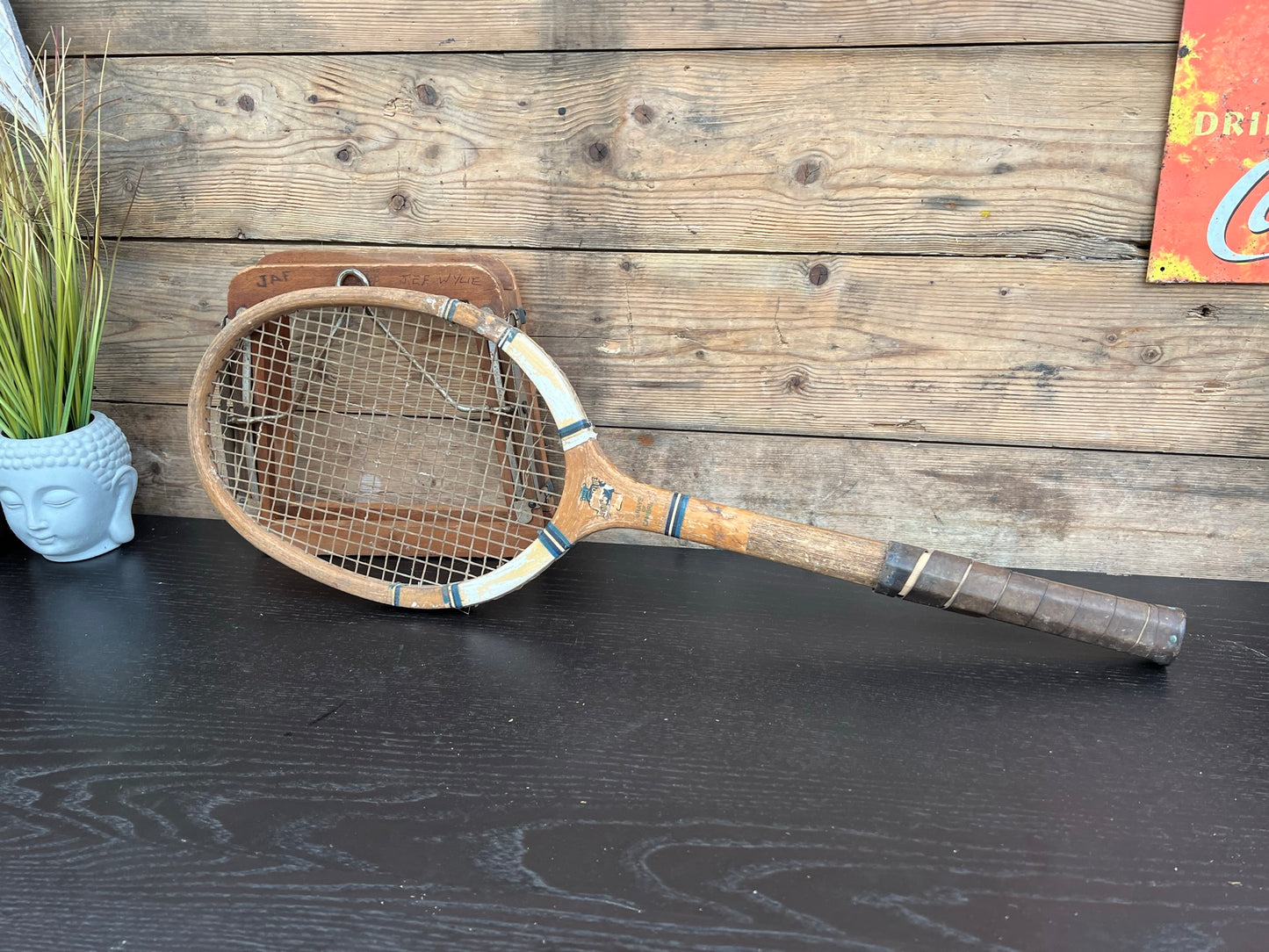 Vintage Retro Greys of Cambridge Tennis Racket & Press Sport Memorabilia Décor Display