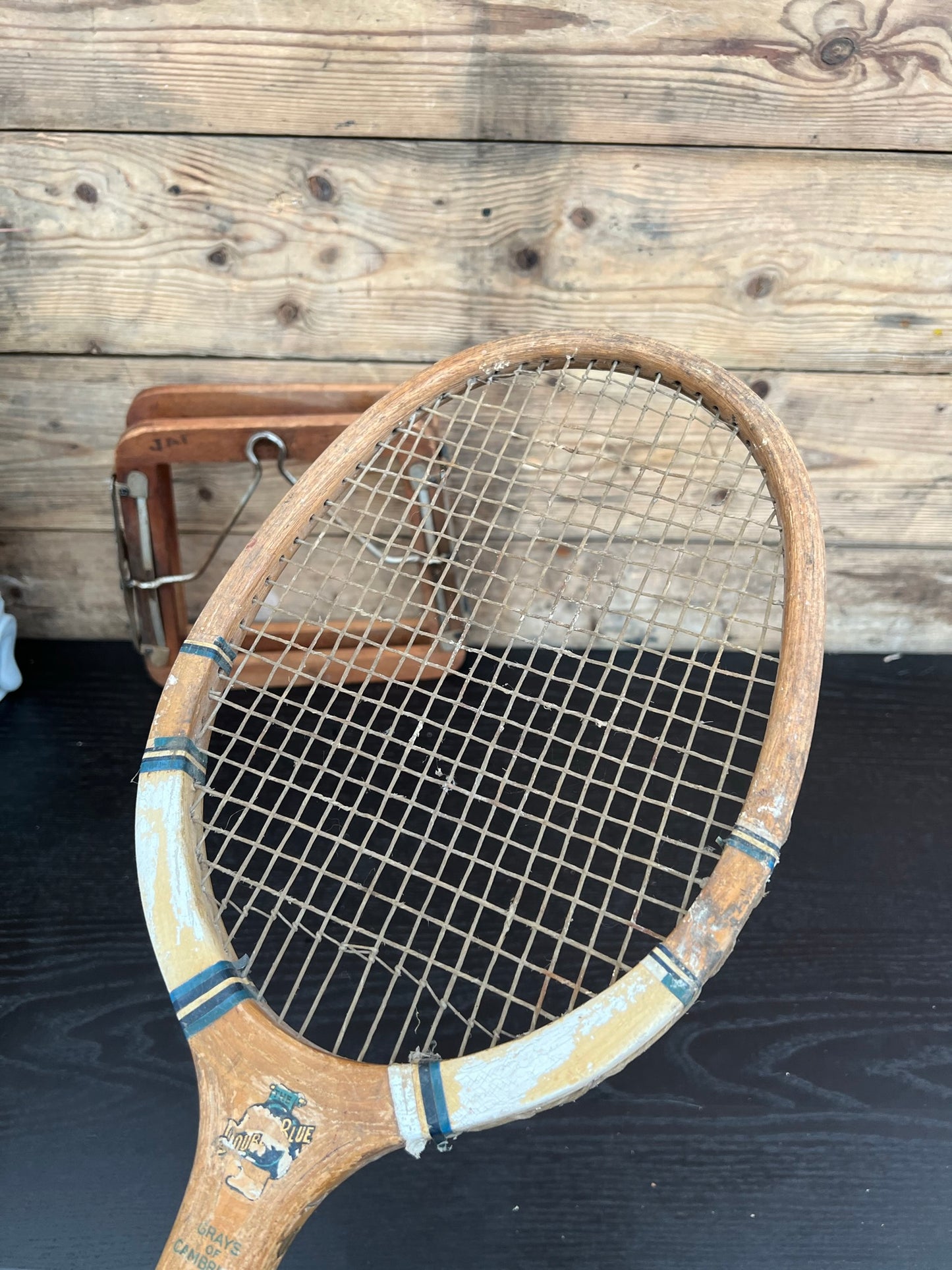Vintage Retro Greys of Cambridge Tennis Racket & Press Sport Memorabilia Décor Display