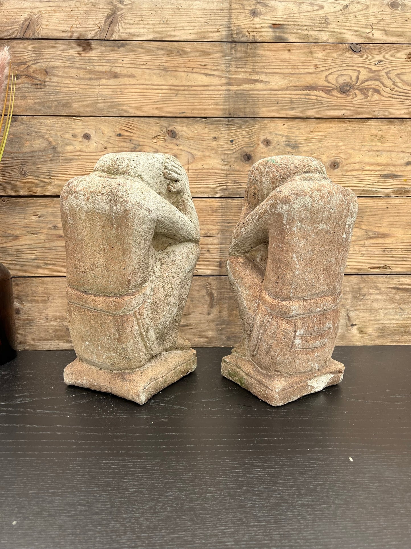 Vintage Statue Hear No Evil Speak No Evil PAIR Buddha Garden Ornament