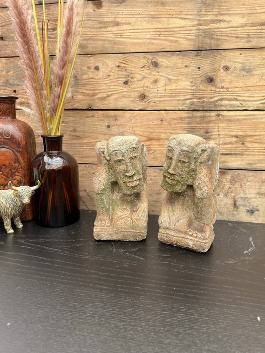 Reclaimed Pair of Statues Concrete Stone Boho Garden Ornament