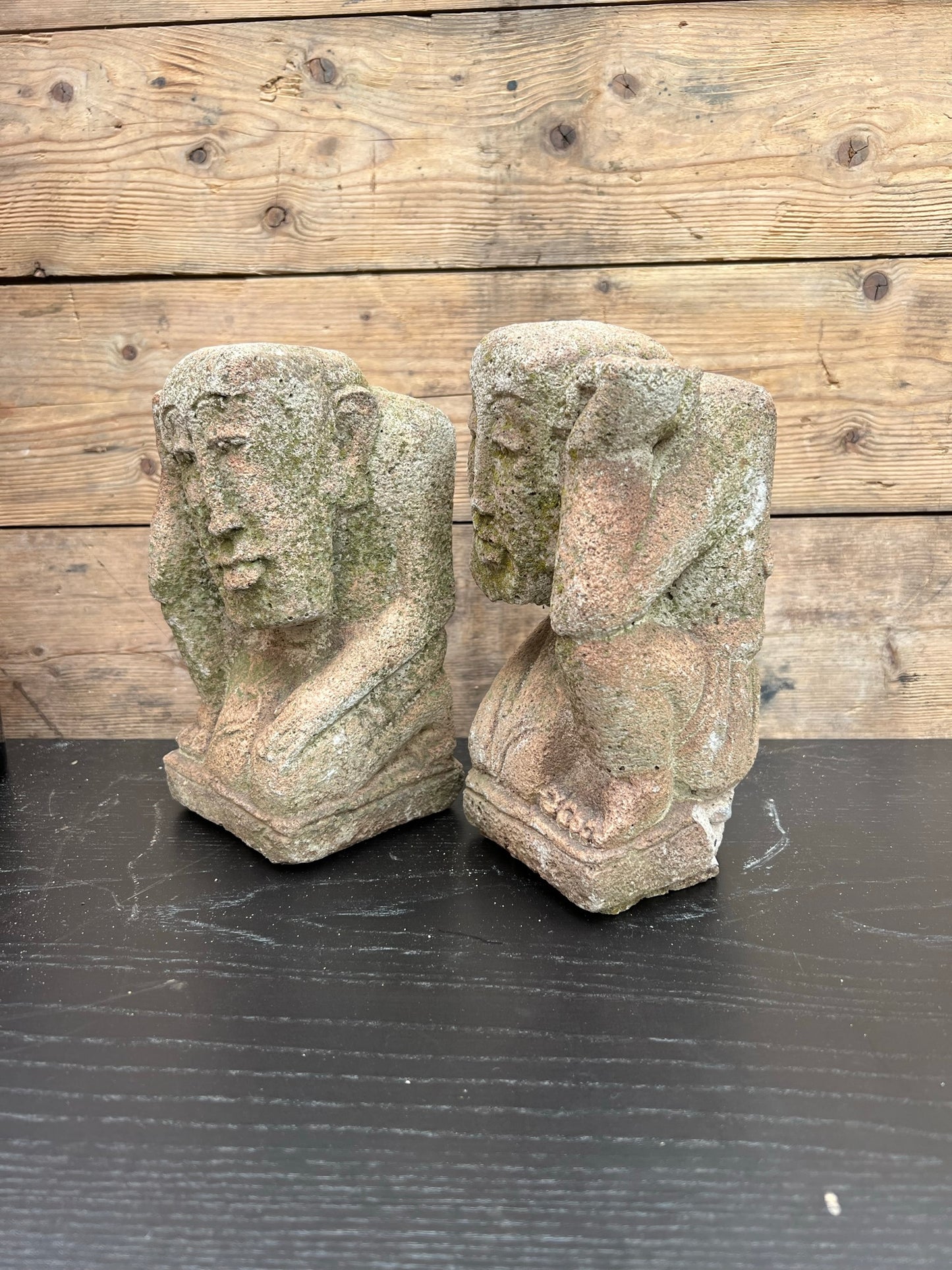 Vintage Statue Hear No Evil Speak No Evil PAIR Buddha Garden Ornament