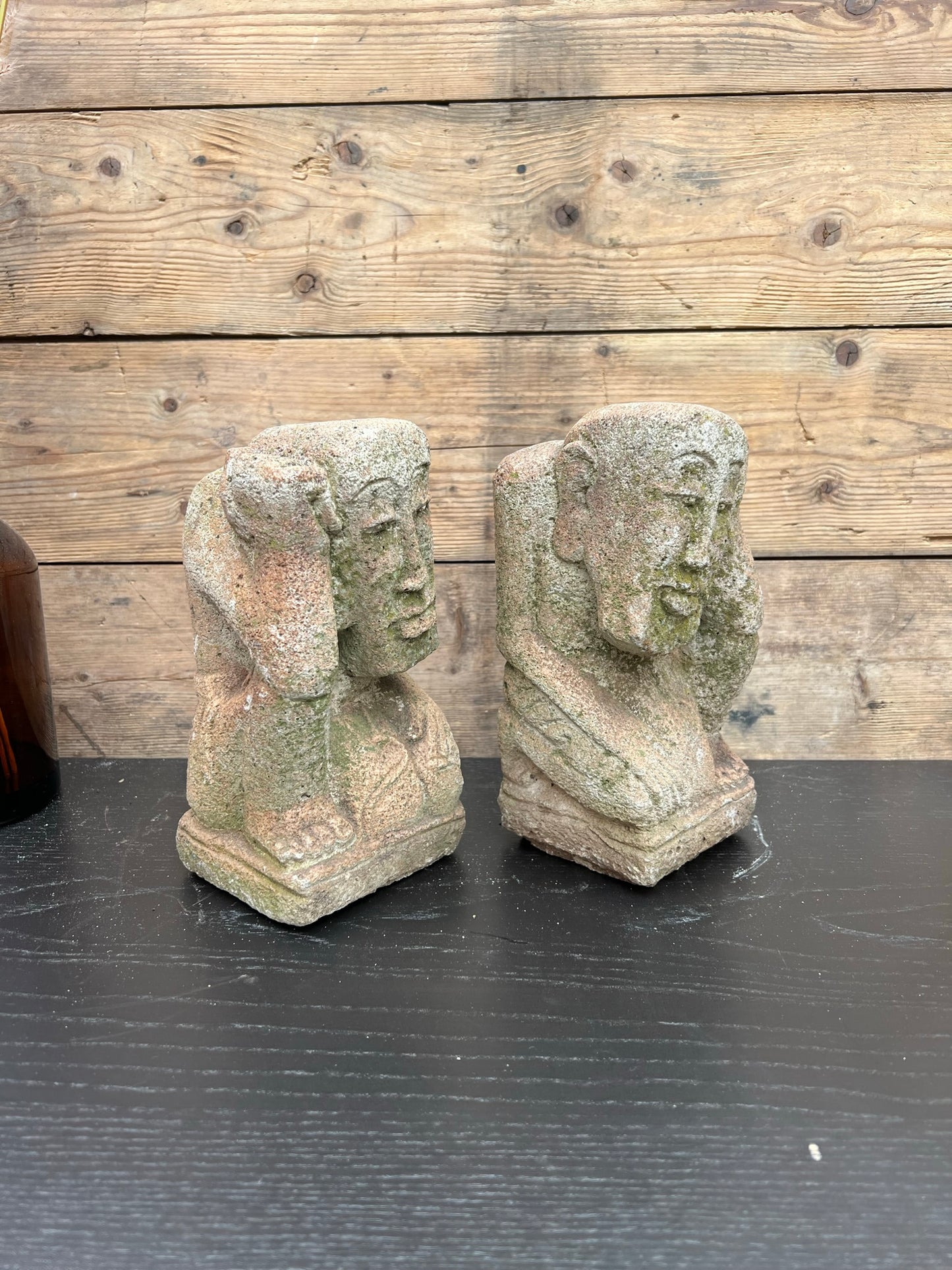 Vintage Statue Hear No Evil Speak No Evil PAIR Buddha Garden Ornament