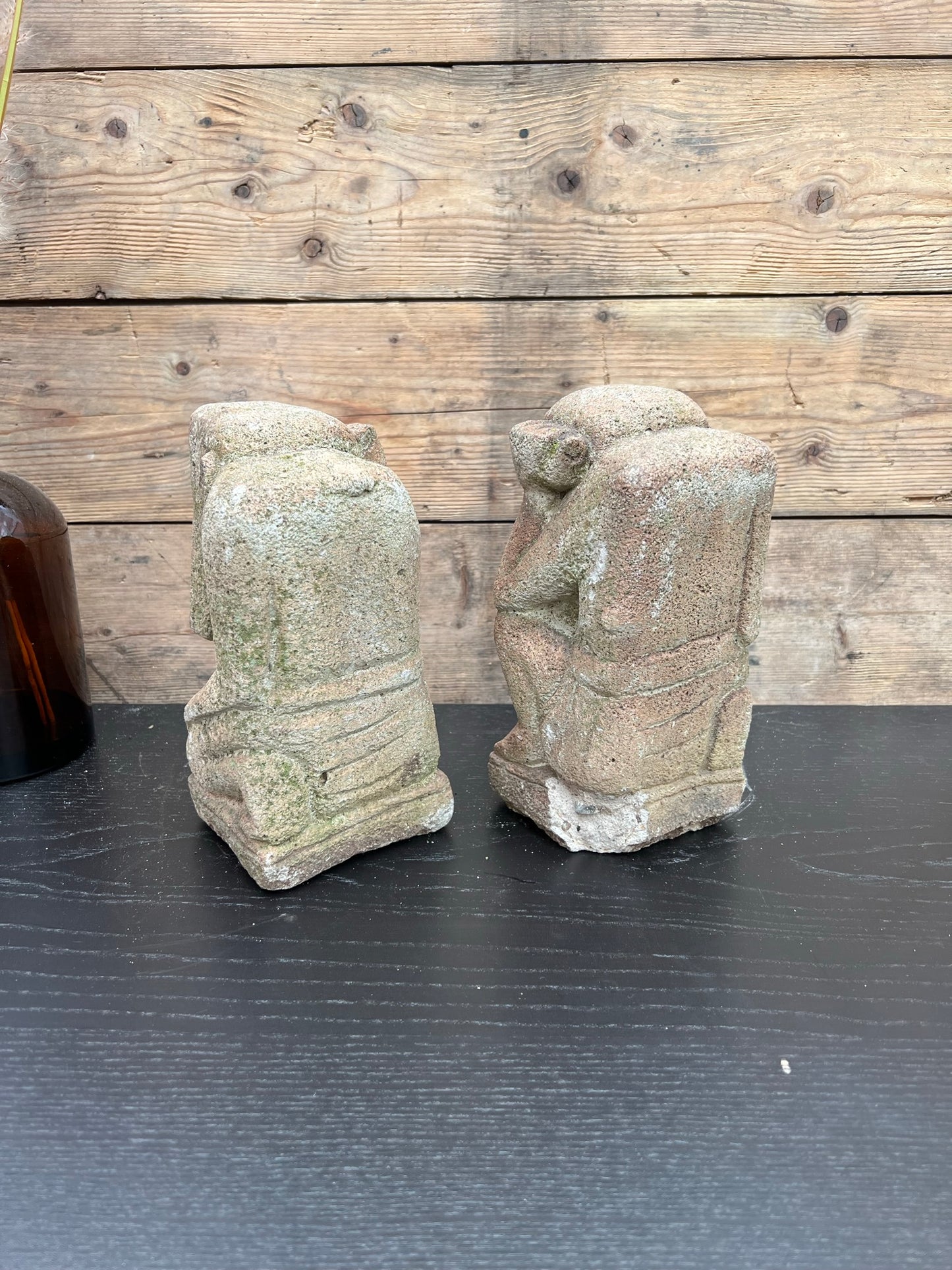Reclaimed Pair of Statues Concrete Stone Boho Garden Ornament