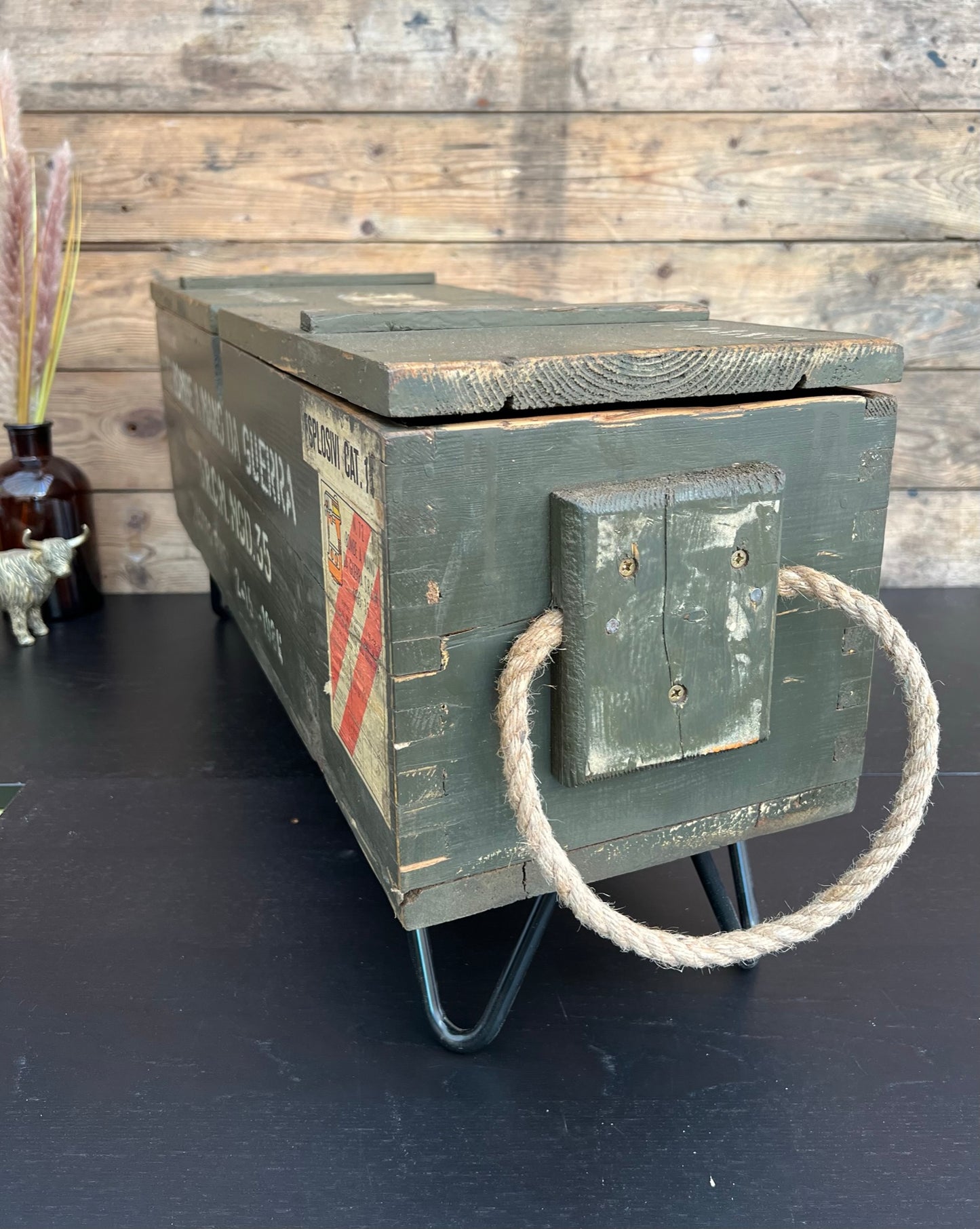 Vintage Wooden Ammo Box Rustic Storage Chest Industrial Trunk Home Coffee Table