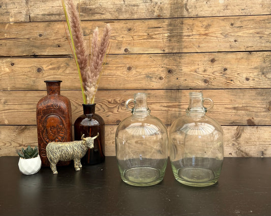 2x Vintage Demi John Glass Bottle PAIR Decorative Home Vase Boho Wedding Decor