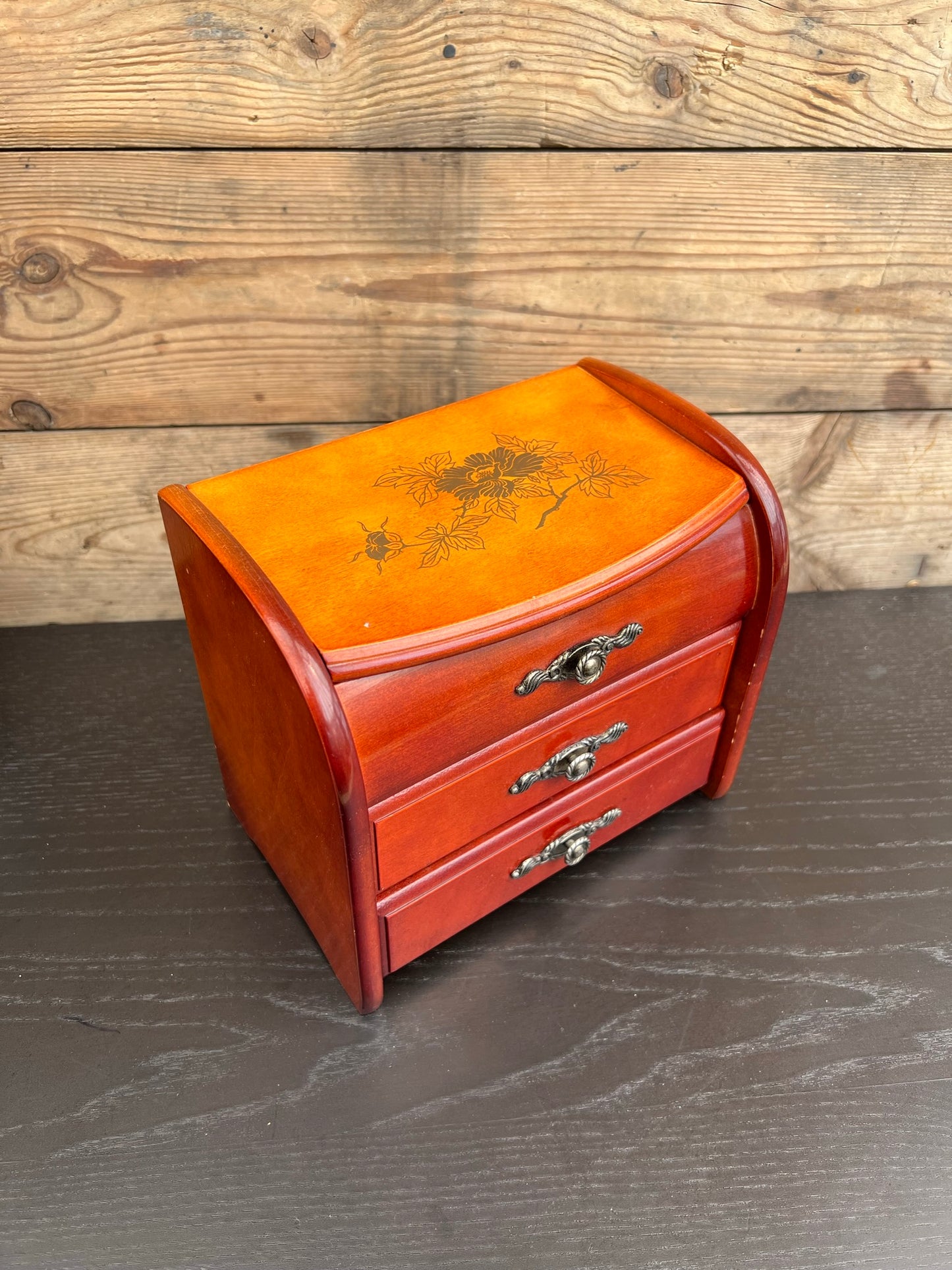 Vintage Wooden Jewellery Box Wind Up Musical Bedroom Dressing Room