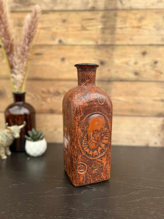 Vintage Brown Leather Glass Decanter Whiskey Bottle Retro Spanish Decor