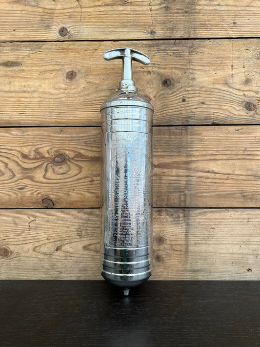 Vintage Chrome Pyrene Fire Extinguisher Classic Car Old Retro Display Workshop Deco