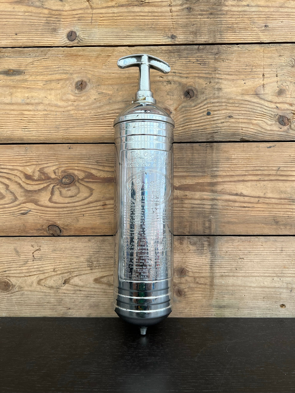 Vintage Chrome Pyrene Fire Extinguisher Classic Car Old Retro Display