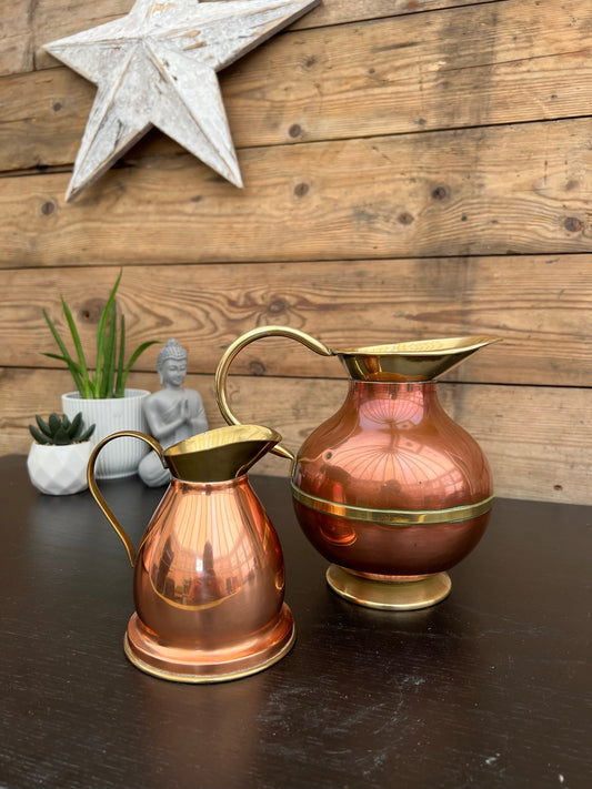 Vintage Copper & Brass Peerage Jug Pitcher Set Rustic Boho Art Deco