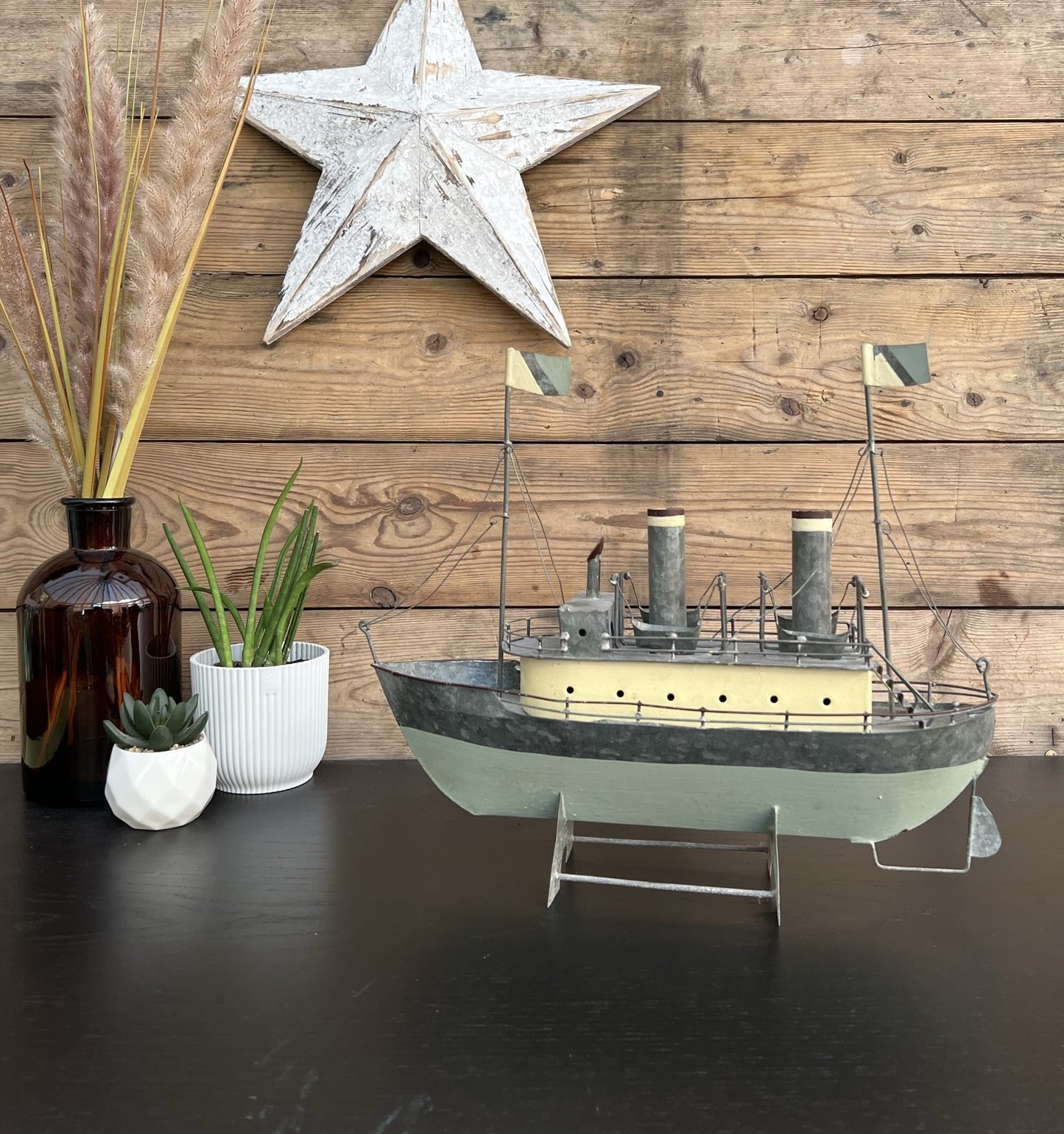 Metal Vintage Toy Tin Boat Bathroom Shelf Ornament Marine Home Décor
