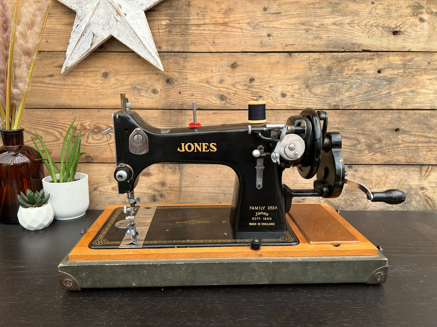 Vintage 1950's Jones Sewing Machine D53A Hand Crank With Hard Case