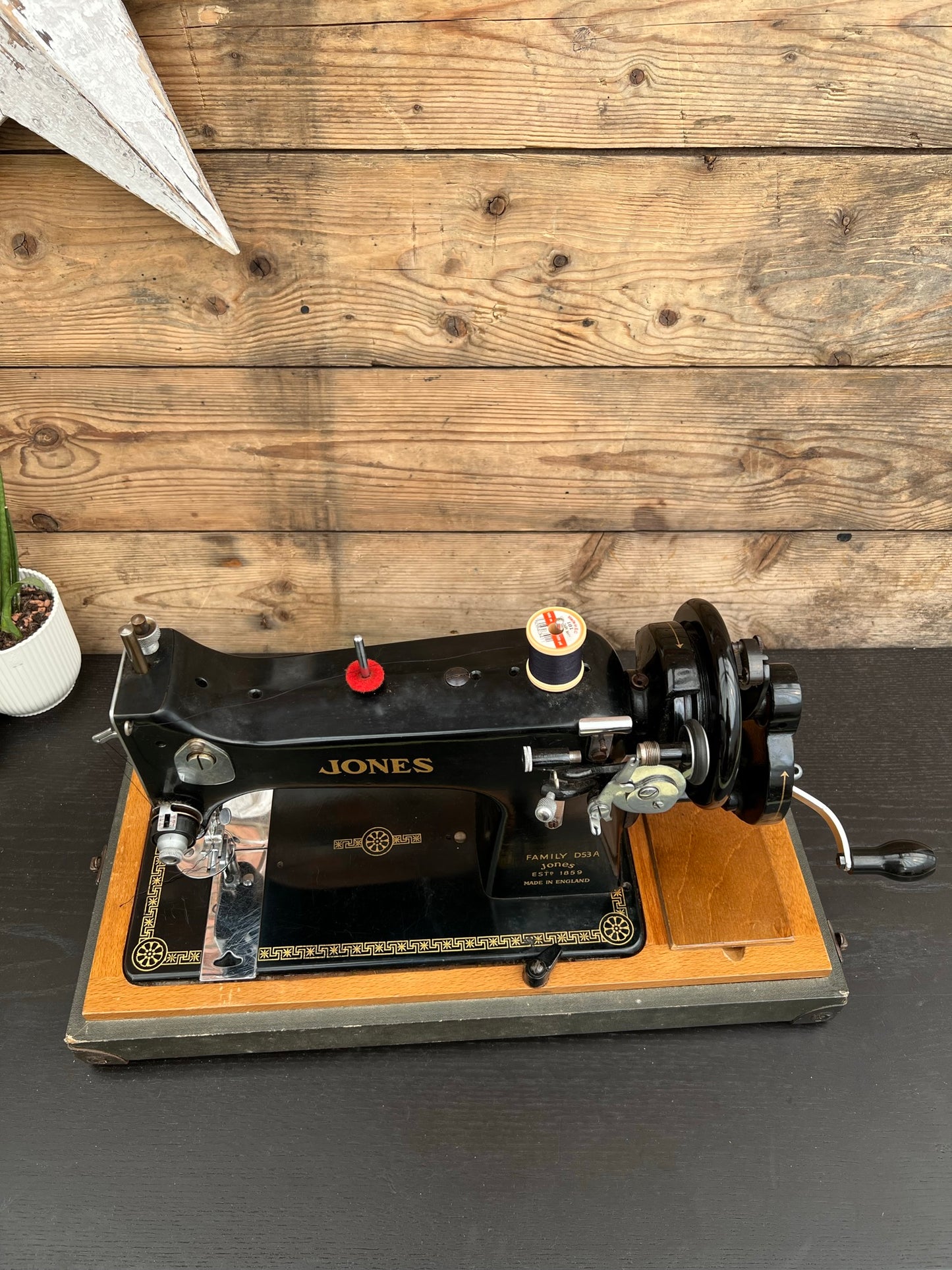 Vintage 1950's Jones Sewing Machine D53A Hand Crank With Hard Case