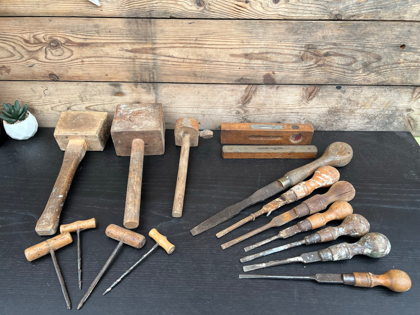 Vintage Wooden Old Tool Job Lot 20x Items Woodwork Workshop