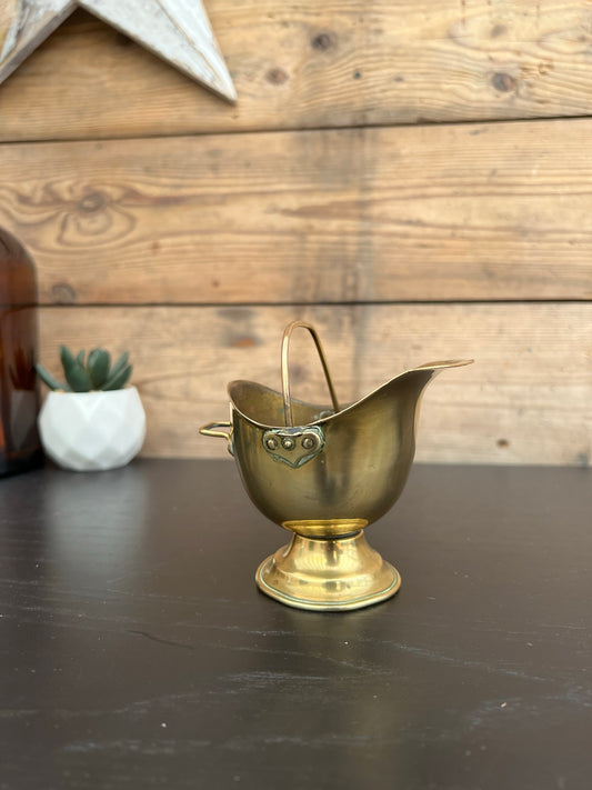 Vintage Mini Brass Coal Bucket Scuttle Match Holder Fireplace Ornament Décor