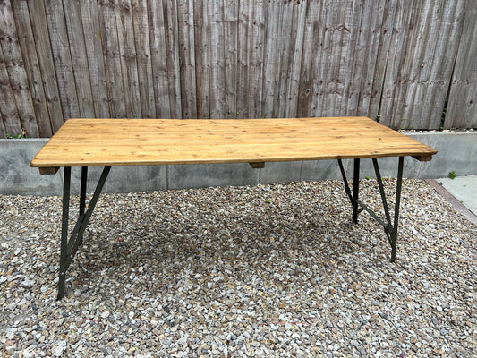 Rustic Industrial Trestle Table Wooden Folding Table Reclaimed Farmhouse Dining Ex Army Office Desk