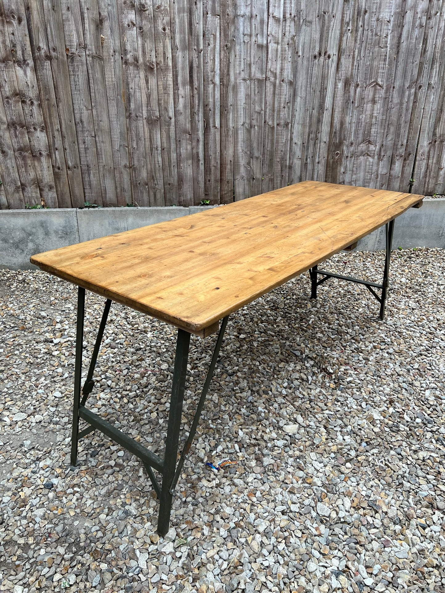 Rustic Industrial Trestle Table Wooden Folding Table Reclaimed Farmhouse Dining Ex Army Office Desk