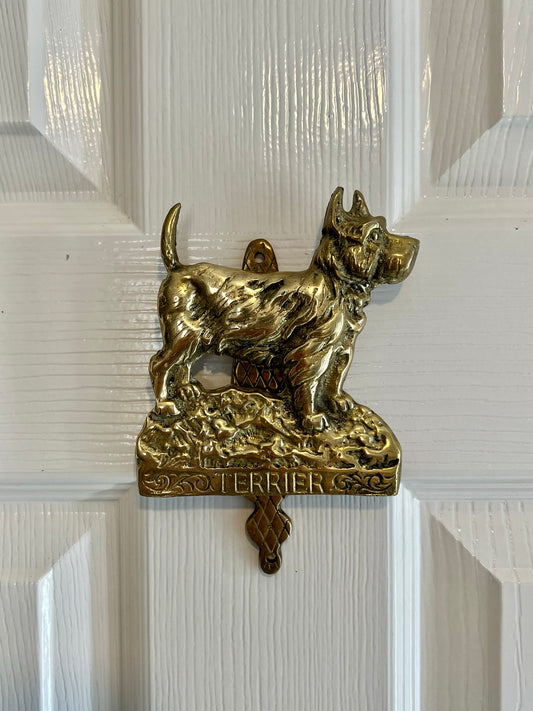 Vintage Brass Terrier Dog Door Knocker Old Home Front Door