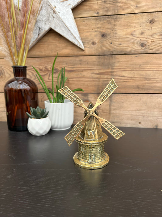 Vintage Brass Dutch Windmill Bell Rustic Farmhouse Mantle Décor