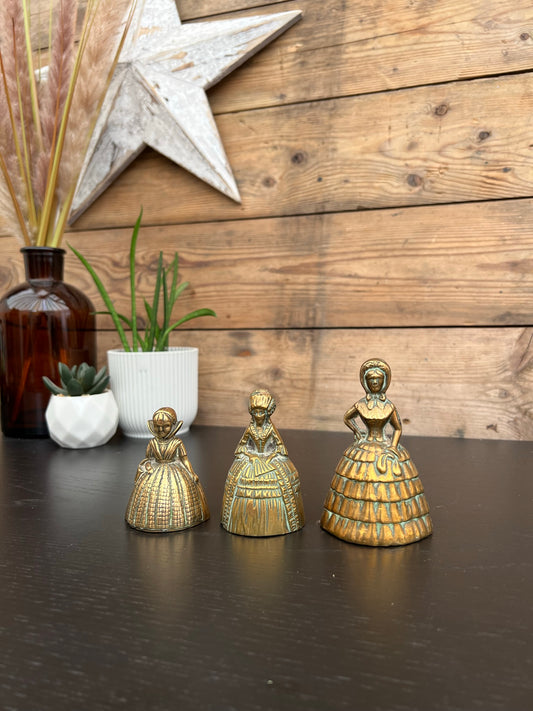 Set of 3x Vintage Victorian Lady Figures With Bells Farmhouse Décor Display