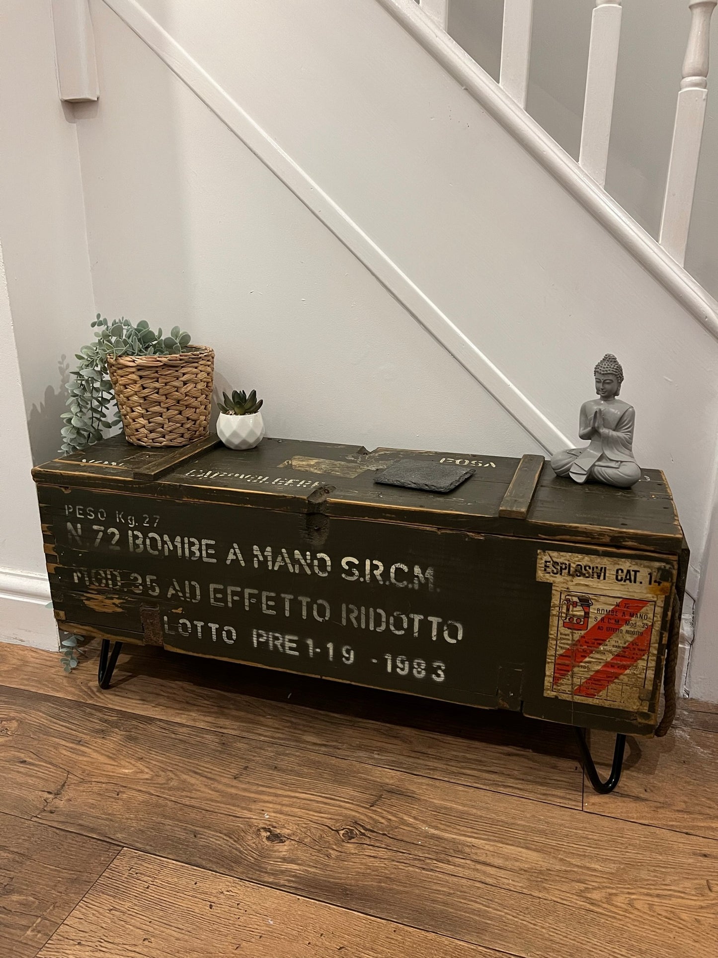 Vintage Wooden Ammo Box Side Table 1983 Rustic Storage Chest Industrial Trunk Home Coffee Table