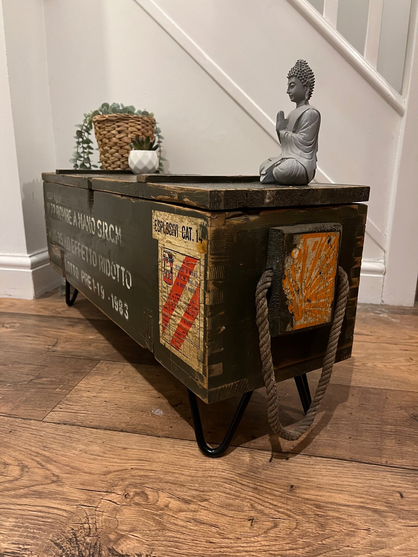 Vintage Wooden Ammo Box Side Table 1983 Rustic Storage Chest Industrial Trunk Home Coffee Table