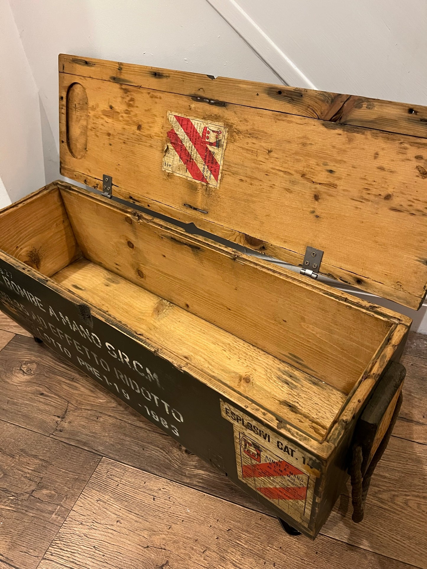 Vintage Wooden Ammo Box Side Table 1983 Rustic Storage Chest Industrial Trunk Home Coffee Table