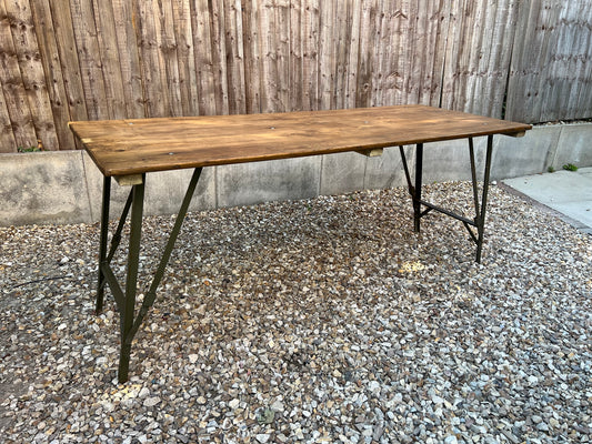 Rustic Industrial Trestle Table Wooden Folding Table Reclaimed Farmhouse Dining Ex Army Office Desk