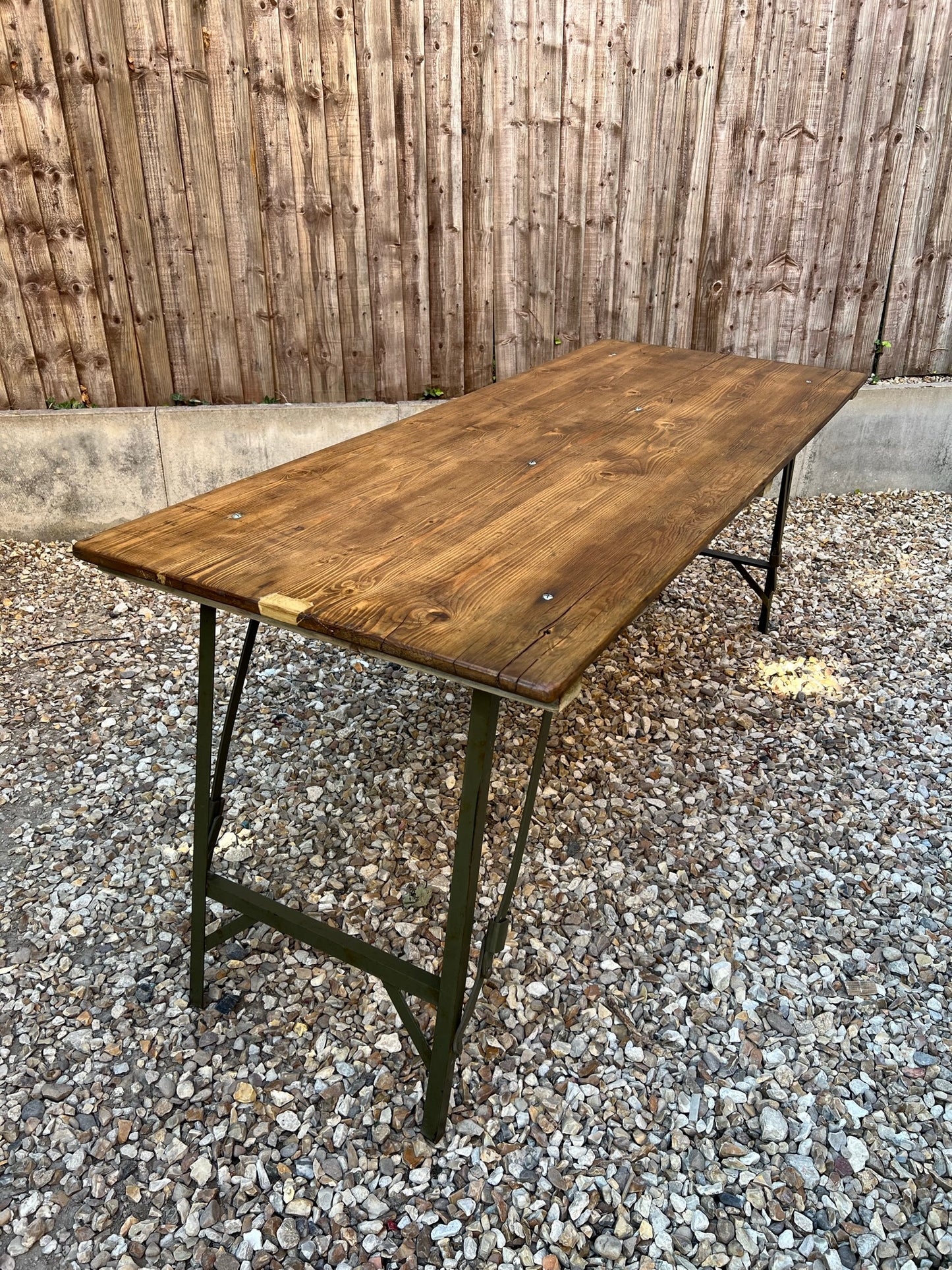 Rustic Industrial Trestle Table Wooden Folding Table Reclaimed Farmhouse Dining Ex Army Office Desk